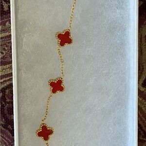 Gold Chain Bracelet with Red Clover Accents